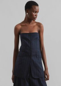 Tops Women Sunny Strapless Vest - Navy/Beige Pinstripe The Frankie Shop Blue - Image 4