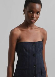 Tops Women Sunny Strapless Vest - Navy/Beige Pinstripe The Frankie Shop Blue - Image 5