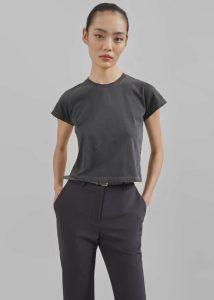 Tops Women The Frankie Shop Dollie Tee - Charcoal Grey