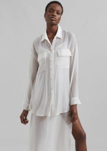 Tops Women The Frankie Shop White Madeline Sheer Shirt - Off White