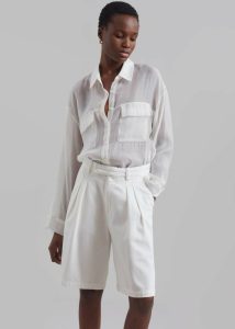 Tops Women The Frankie Shop White Madeline Sheer Shirt - Off White - Image 3