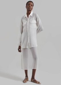 Tops Women The Frankie Shop White Madeline Sheer Shirt - Off White - Image 4