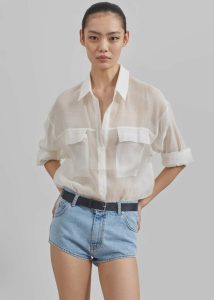 Tops Women The Frankie Shop White Madeline Sheer Shirt - Off White - Image 5