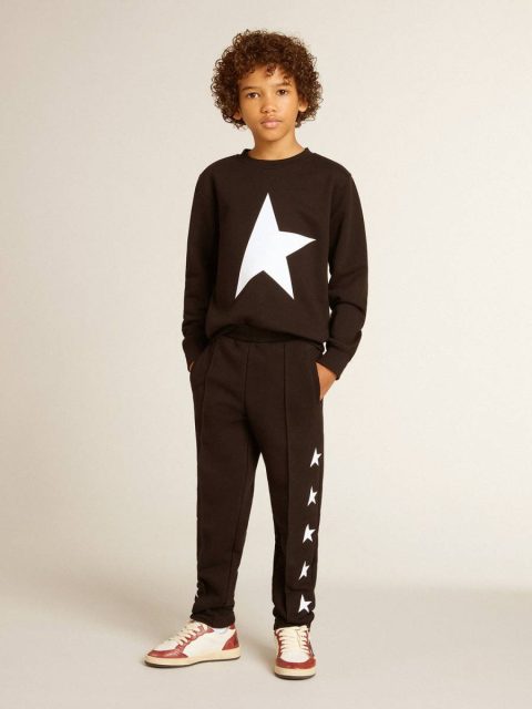 Topwear Selection (4-12 Years) Black Kids Golden Goose Boys’ Black Sweatshirt With White Maxi Star On The Front - Image 4