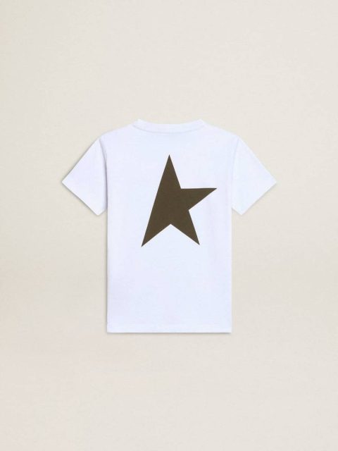 Topwear Selection (4-12 Years) Golden Goose Boys' White T-Shirt With Contrasting Dark Green Logo And Star White Kids - Image 2