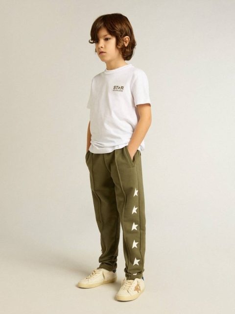 Topwear Selection (4-12 Years) Golden Goose Boys' White T-Shirt With Contrasting Dark Green Logo And Star White Kids - Image 4