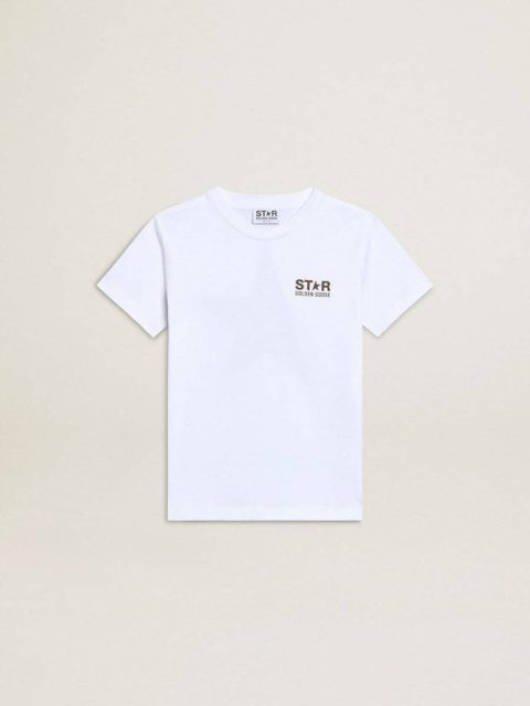 Topwear Selection (4-12 Years) Golden Goose Boys' White T-Shirt With Contrasting Dark Green Logo And Star White Kids