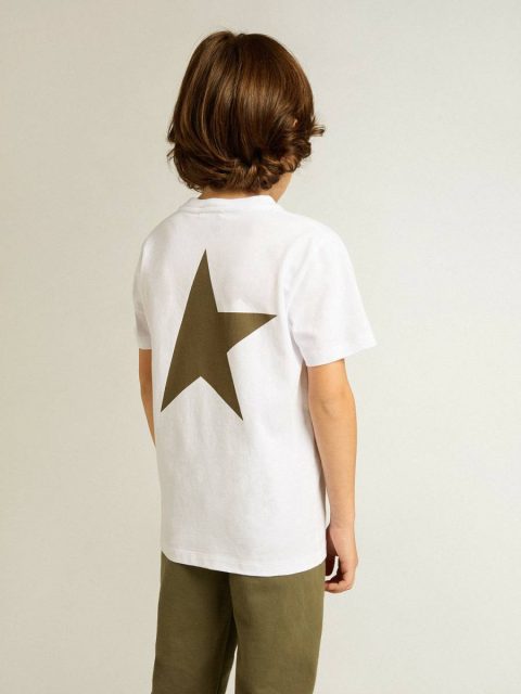 Topwear Selection (4-12 Years) Golden Goose Boys' White T-Shirt With Contrasting Dark Green Logo And Star White Kids - Image 5