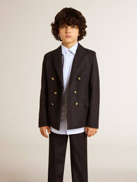 Topwear Selection (4-12 Years) Golden Goose Dark Blue Kids Boys' Dark Blue Double-Breasted Blazer - Image 5