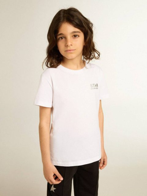 Topwear Selection (4-12 Years) Golden Goose Kids Optical White White T-Shirt With Contrasting Silver Logo On The Front - Image 2