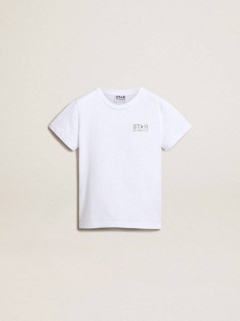 Topwear Selection (4-12 Years) Golden Goose Kids Optical White White T-Shirt With Contrasting Silver Logo On The Front