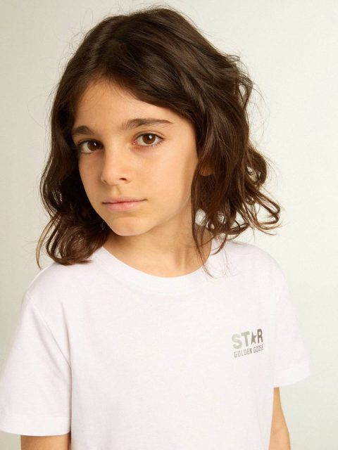 Topwear Selection (4-12 Years) Golden Goose Kids Optical White White T-Shirt With Contrasting Silver Logo On The Front - Image 5