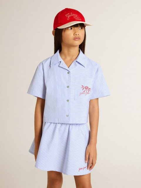Topwear Selection (4-12 Years) Golden Goose Light Blue Girls' Cropped Shirt In Striped Light Blue Cotton Kids - Image 2
