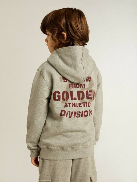 Topwear Selection (4-12 Years) Gray Melange Kids Gray Melange Hooded Sweatshirt With Print On The Back Golden Goose - Image 4