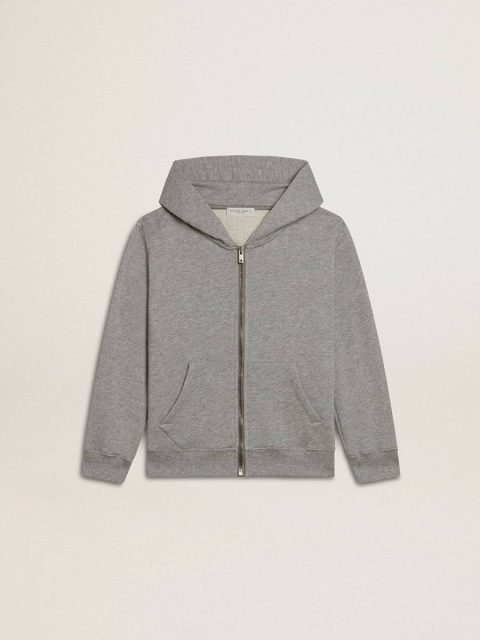 Topwear Selection (4-12 Years) Gray Melange Kids Gray Melange Hooded Sweatshirt With Print On The Back Golden Goose