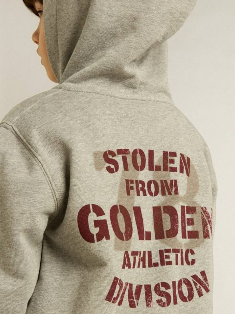 Topwear Selection (4-12 Years) Gray Melange Kids Gray Melange Hooded Sweatshirt With Print On The Back Golden Goose - Image 5
