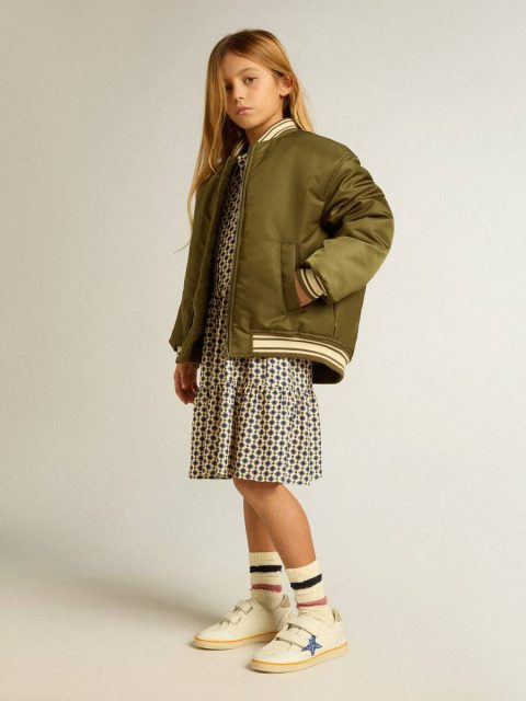 Topwear Selection (4-12 Years) Kids Beige With Blue Diamonds And Black Details Golden Goose Girls' Dress With Geometric Print And Removable Collar - Image 3