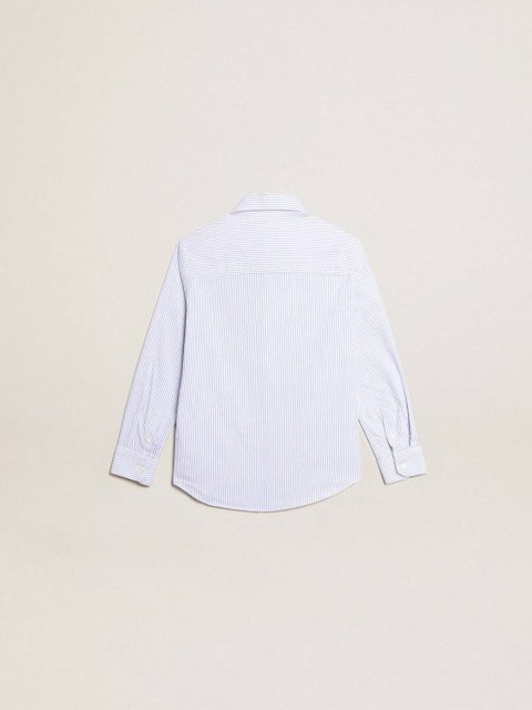 Topwear Selection (4-12 Years) Kids White And Light Blue Boys’ Shirt With Light Blue Stripes Golden Goose - Image 2