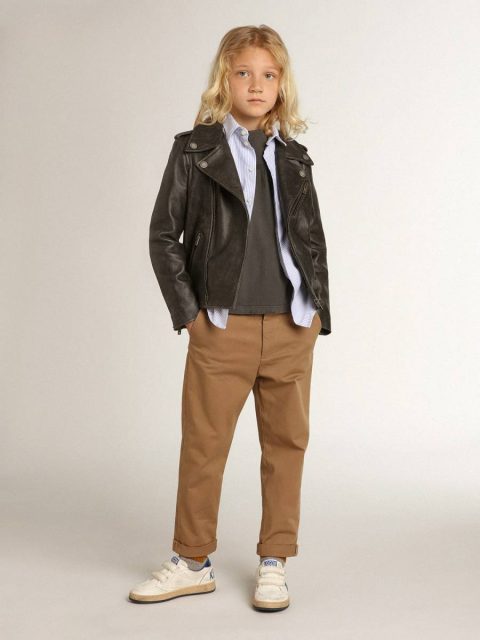 Topwear Selection (4-12 Years) Kids White And Light Blue Boys’ Shirt With Light Blue Stripes Golden Goose - Image 4
