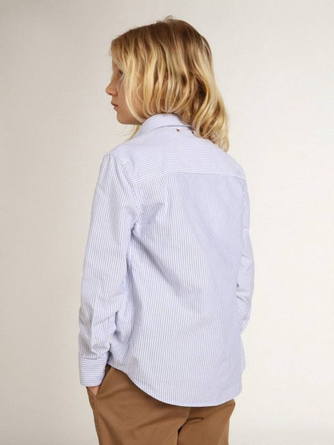 Topwear Selection (4-12 Years) Kids White And Light Blue Boys’ Shirt With Light Blue Stripes Golden Goose - Image 5