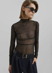 Tulia Long Sleeve Mesh Tee - Black Women The Frankie Shop Tops Black
