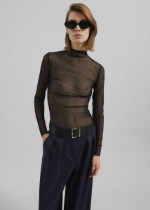 Tulia Long Sleeve Mesh Tee - Black Women The Frankie Shop Tops Black - Image 4