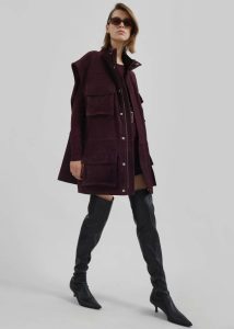 Turin Suede Cargo Jacket - Burgundy Outerwear Purple The Frankie Shop Women