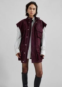 Turin Suede Cargo Jacket - Burgundy Outerwear Purple The Frankie Shop Women - Image 5
