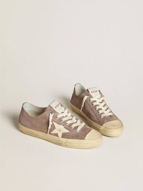 V-Star Golden Goose Women V-Star In Light Brown Metallic Suede With Cream Leather Star - Image 2