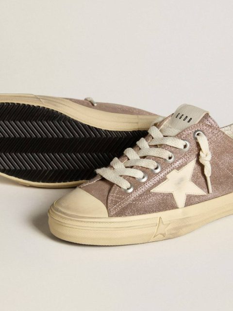 V-Star Golden Goose Women V-Star In Light Brown Metallic Suede With Cream Leather Star - Image 3