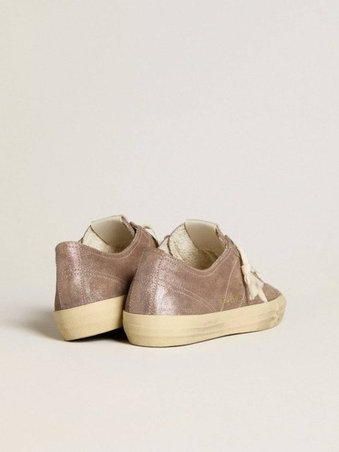 V-Star Golden Goose Women V-Star In Light Brown Metallic Suede With Cream Leather Star - Image 4