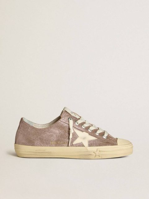 V-Star Golden Goose Women V-Star In Light Brown Metallic Suede With Cream Leather Star
