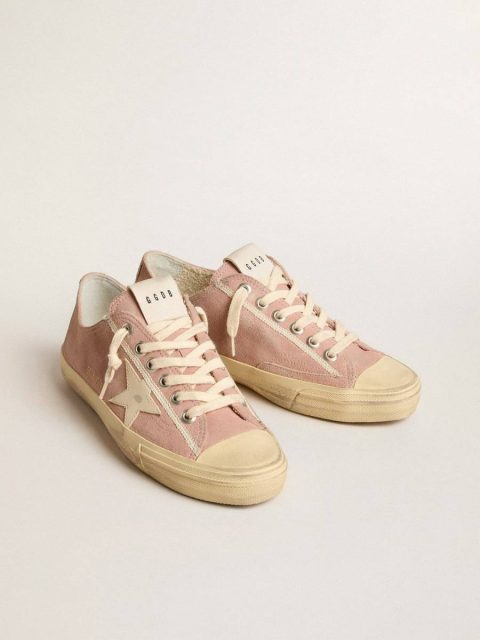 V-Star Golden Goose Women V-Star In Pink Suede With Cream Leather Star - Image 2