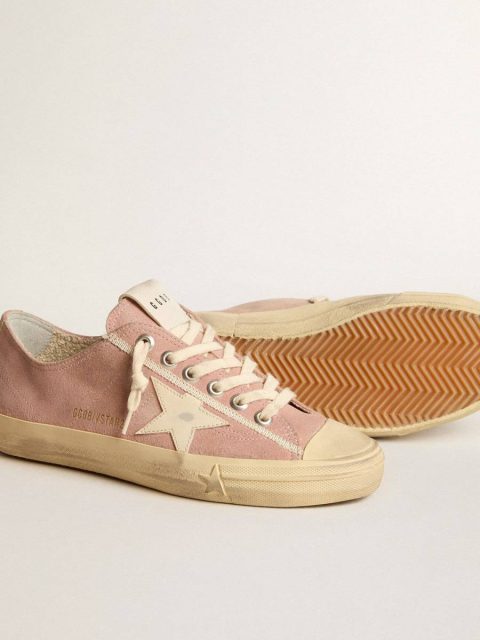 V-Star Golden Goose Women V-Star In Pink Suede With Cream Leather Star - Image 3
