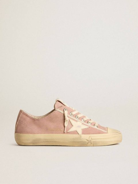 V-Star Golden Goose Women V-Star In Pink Suede With Cream Leather Star