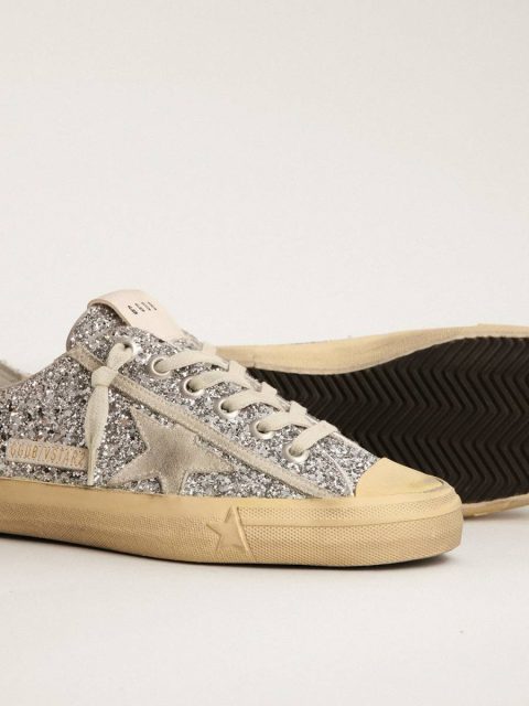 V-Star Golden Goose Women Women's V-Star Ltd In Silver Glitter With Ice-Gray Suede Star - Image 4