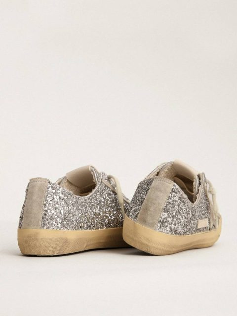 V-Star Golden Goose Women Women's V-Star Ltd In Silver Glitter With Ice-Gray Suede Star - Image 5