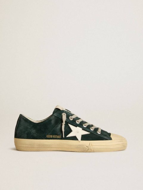V-Star In Forest-Green Suede With White Leather Star Men Golden Goose V-Star