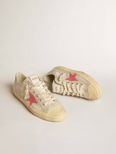 V-Star Men Men's V-Star In Light Gray Canvas With A Red Leather Star Golden Goose - Image 2