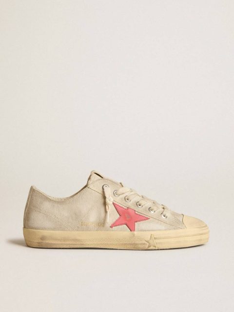 V-Star Men Men's V-Star In Light Gray Canvas With A Red Leather Star Golden Goose