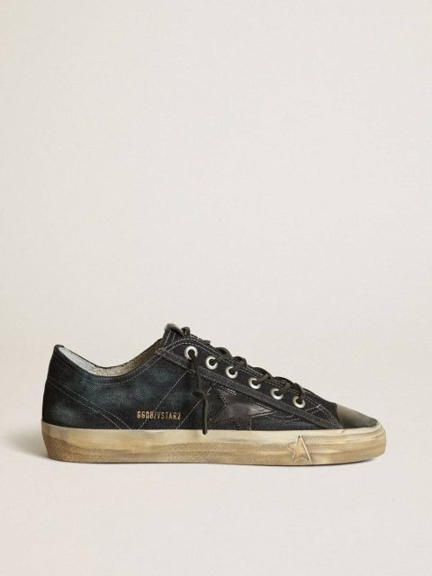 V-Star Sneakers In Midnight-Blue Denim With Black Leather Star And Toe Men V-Star Golden Goose