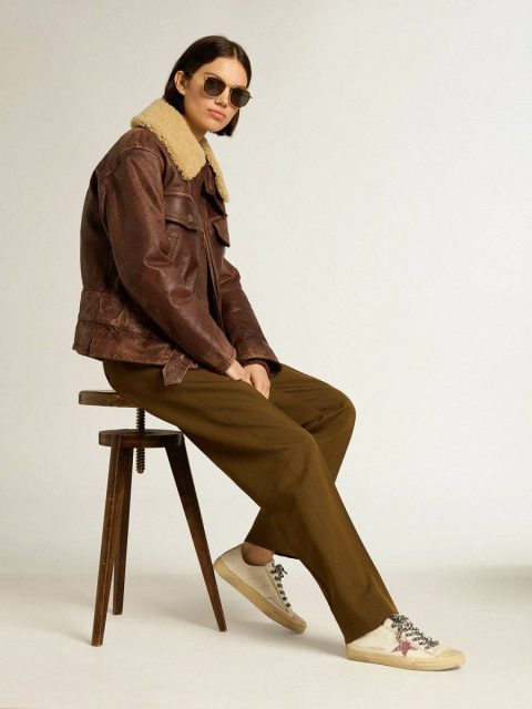 V-Star With Pink Glitter Star And Metallic Leather Heel Tab Women Golden Goose White V-Star - Image 3