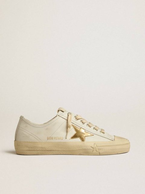 V-Star Women V-Star In White Leather With Gold Metallic Leather Star Golden Goose White