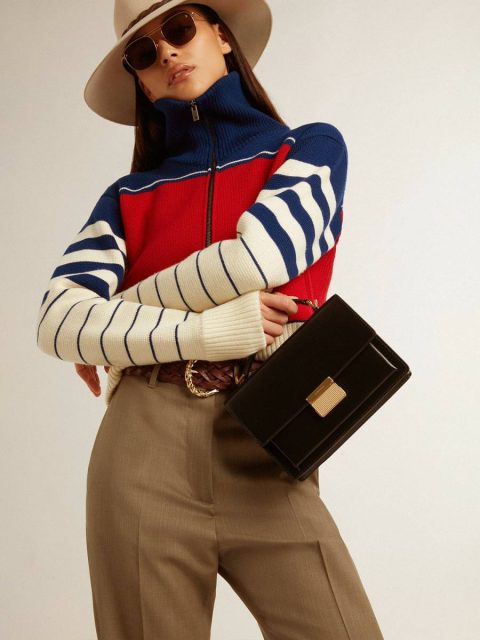 Venezia Bag In Black Boarded Leather With Gold Details Black Golden Goose Women Crossbody Bags - Image 3