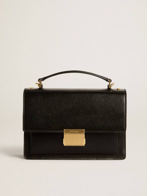 Venezia Bag In Black Boarded Leather With Gold Details Black Golden Goose Women Crossbody Bags