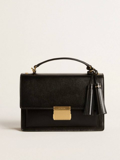 Venezia Bag In Black Boarded Leather With Gold Details Black Golden Goose Women Crossbody Bags - Image 5