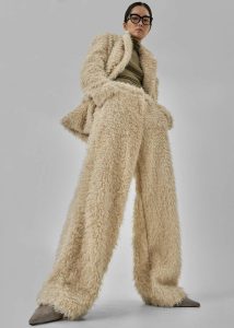Verbie Furry Pants - Cream Beige Women Bottoms The Frankie Shop