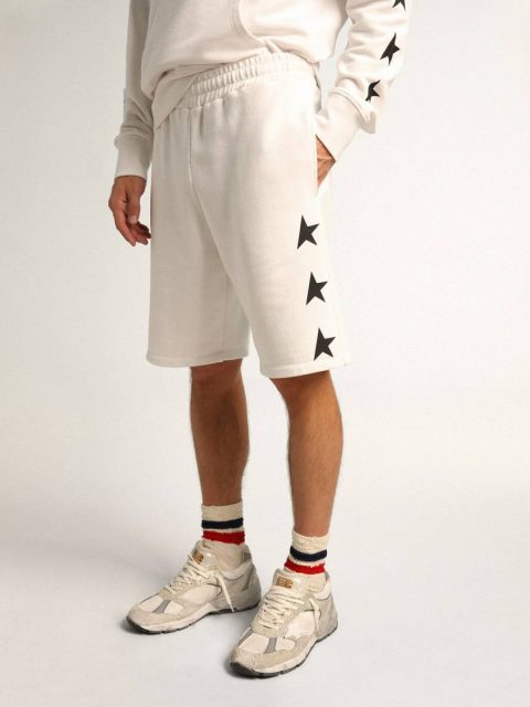 Vintage White Golden Goose Men Men's Vintage White Bermuda Shorts With Contrasting Black Stars Jeans & Pants - Image 2