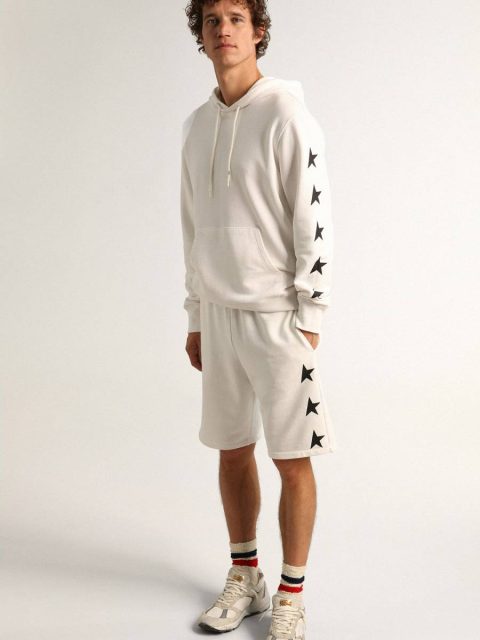 Vintage White Golden Goose Men Men's Vintage White Bermuda Shorts With Contrasting Black Stars Jeans & Pants - Image 3