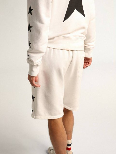 Vintage White Golden Goose Men Men's Vintage White Bermuda Shorts With Contrasting Black Stars Jeans & Pants - Image 4